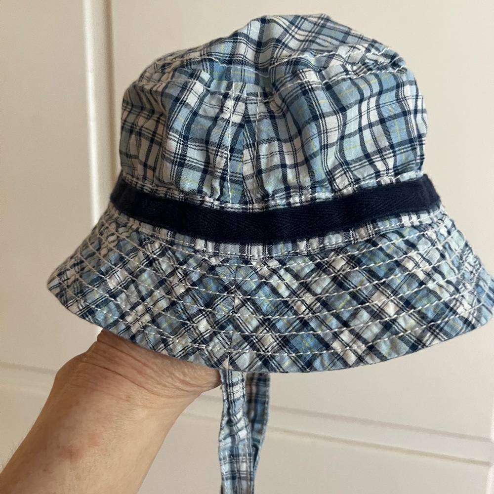 Blue Plaid Bucket Hat with Chin Strap